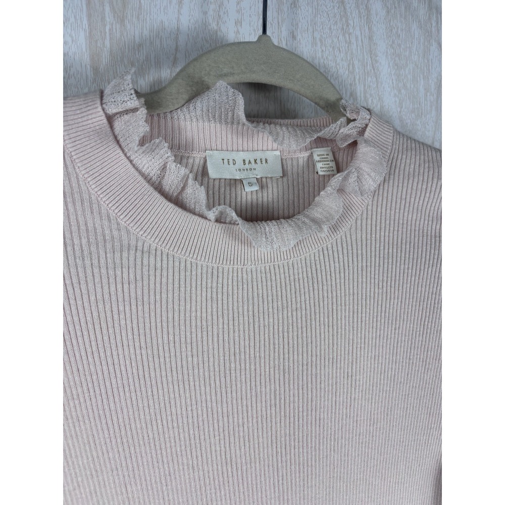 Ted Baker Pale Pink Ruffle Neck Crew Sweater